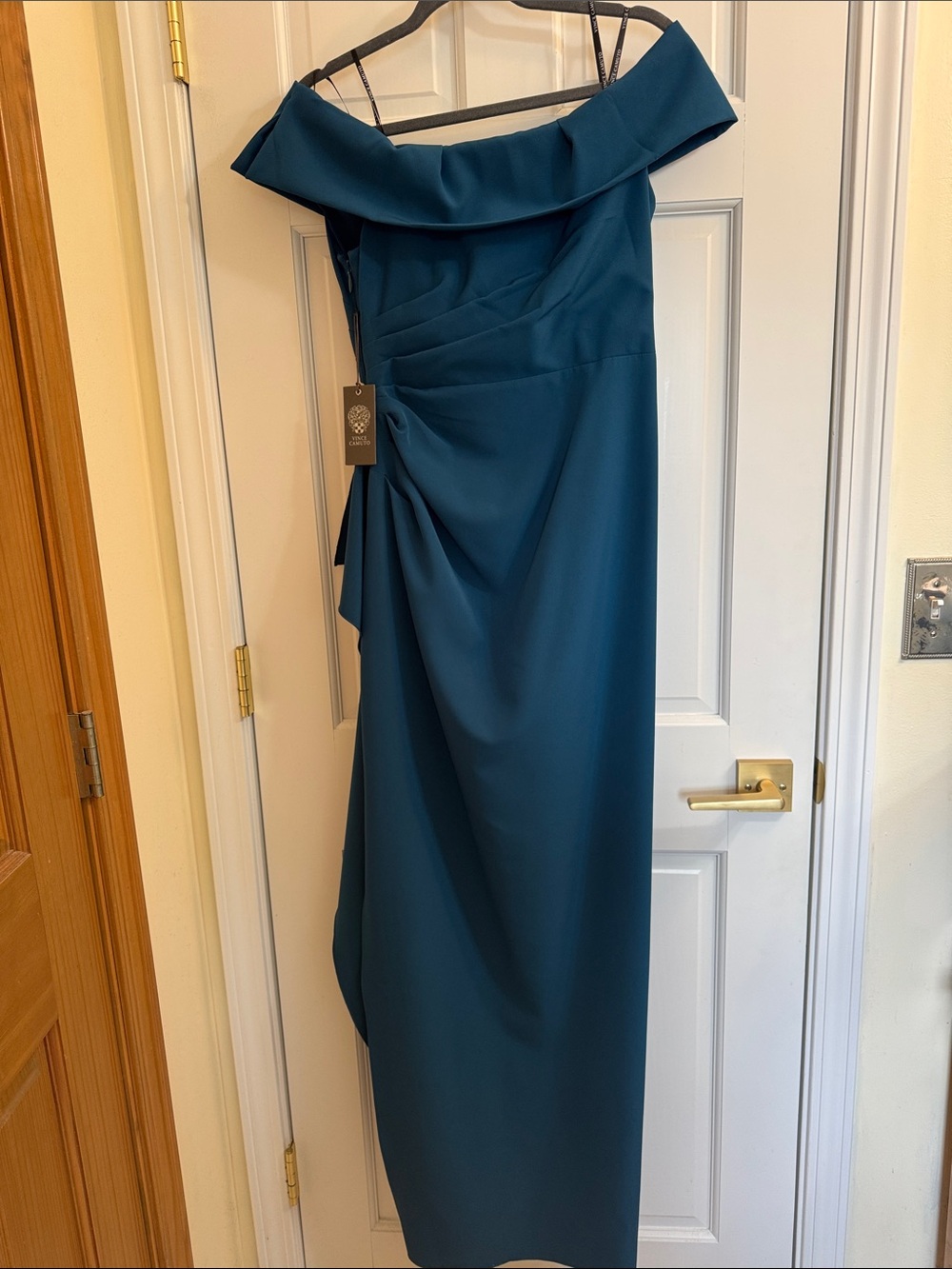 Vince Camuto Teal Draped Evening Gown - Picture 3 of 4